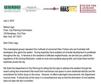 Close the Loopholes! Joint letter to City Planning Commission