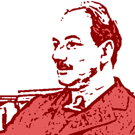 Graphic stylization of Lewis Mumford in red